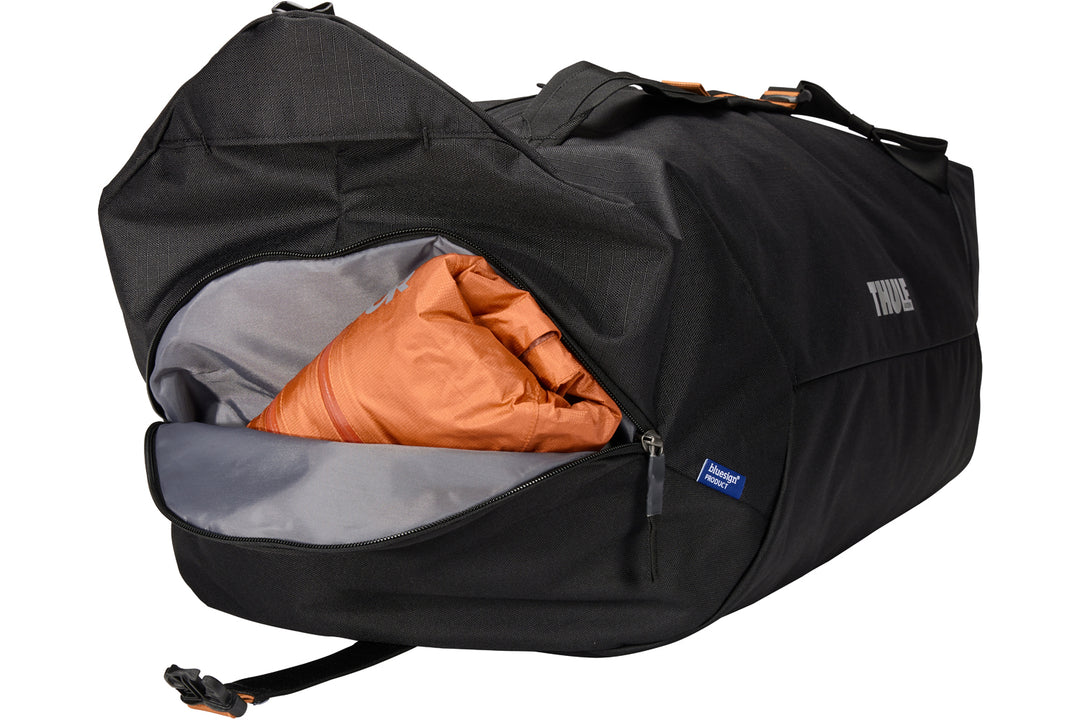 A close-up image showing the external storage pocket on the Thule GoPack Duffle