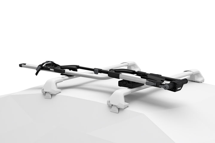 The Thule UpRide bike rack can be folded down while attached to the roof rack and not in use, for smoother journey