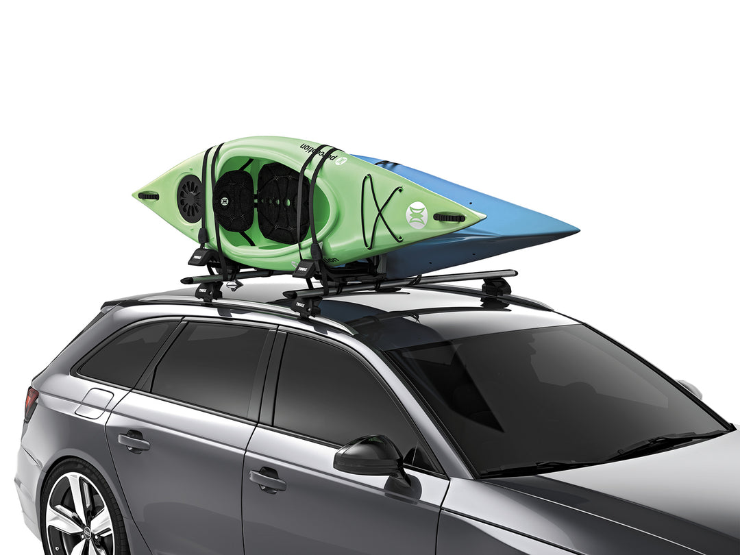 Thule Hull-A-Port XTR with two kayaks loaded on a roof rack