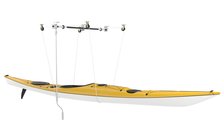 Sea kayak being stored with the Thule Multi Lift