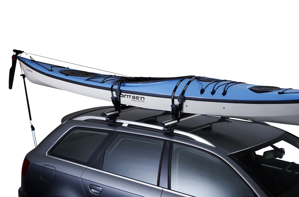Thule QuickDraw mounted ony a kayak for safe transportation
